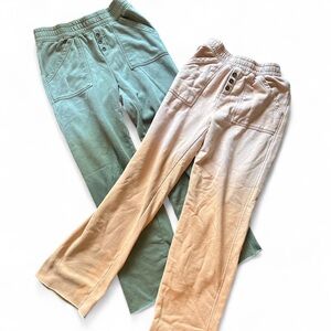 Soft and comfy green and orange ombre cotton dip dyed wide leg sweatpants button